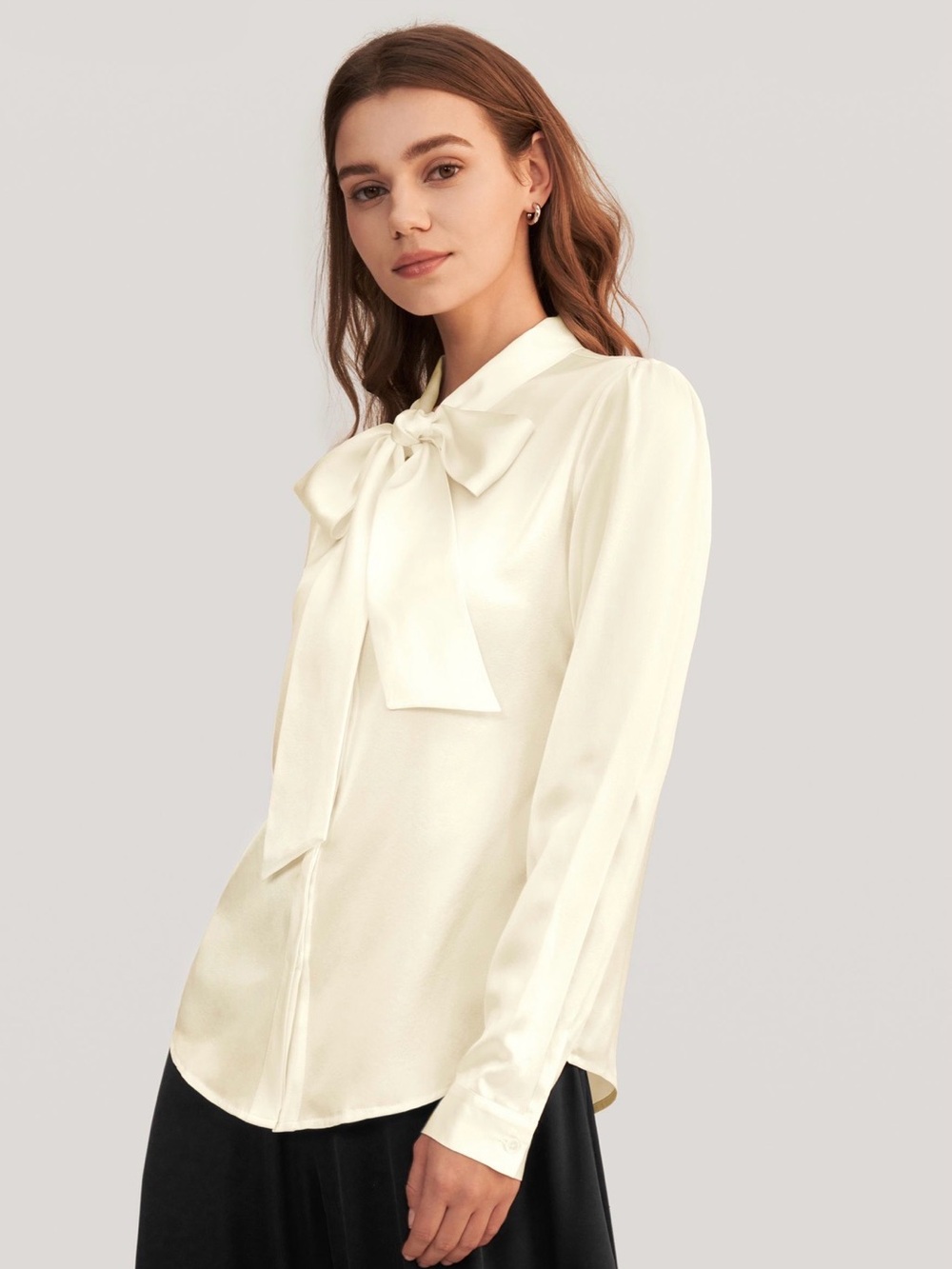 Women Bow-Tie Neck Silk Blouse - Picture 3 of 6